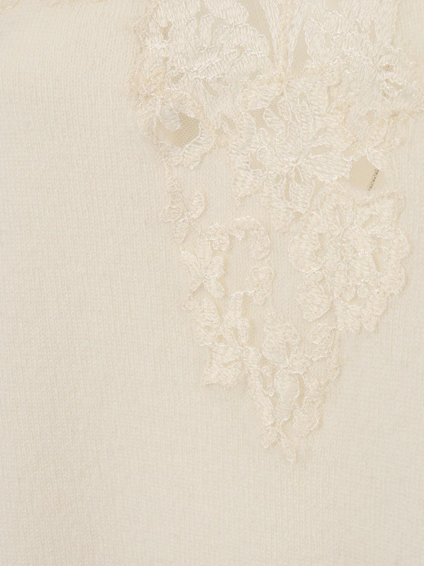 Ermanno Scervino V-Neck Long-Sleeve Knit Top In Soft Wool-Cashmere Blend