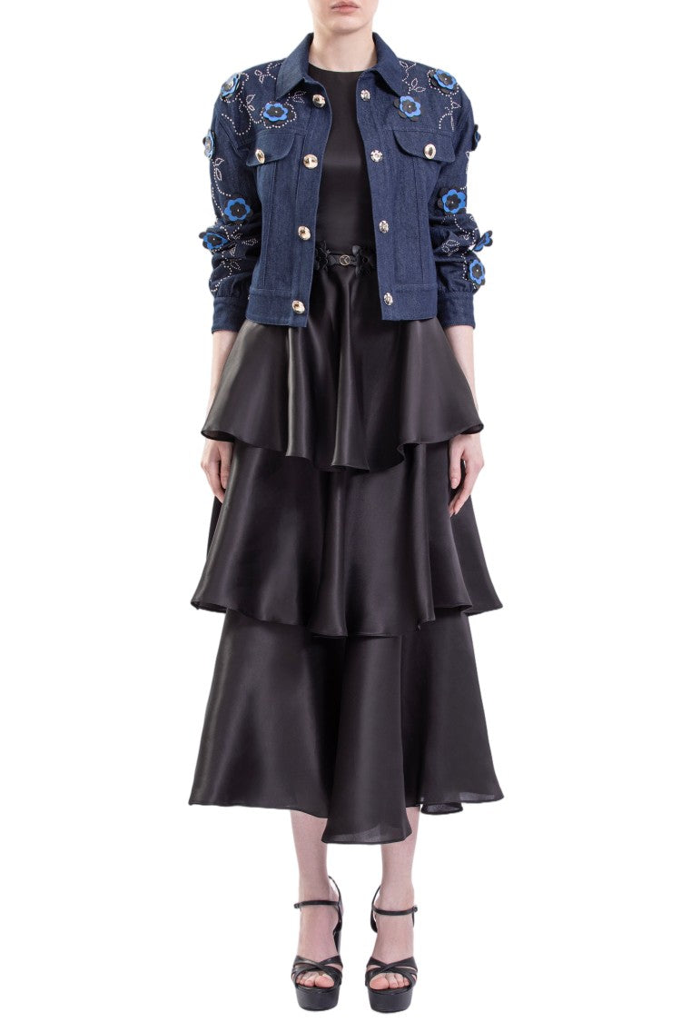 Saiid Kobeisy Denim Jacket And Ruffled Dress