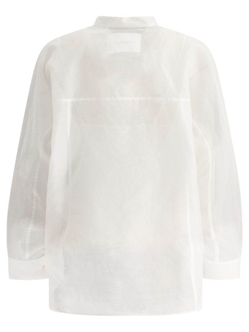 Jil Sander White Shirt With Sheer Petticoat Layer And Mandarin Collar