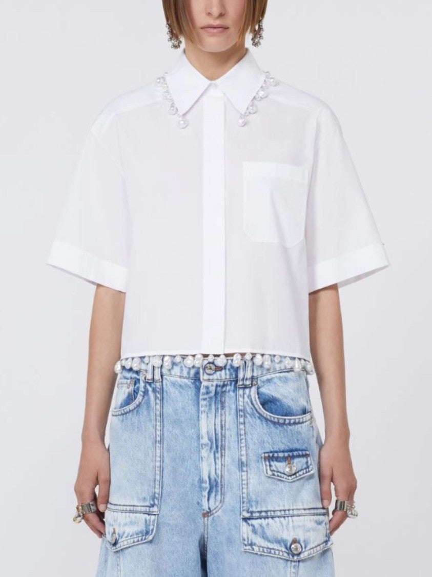 Sportmax White Pearl Embellished Poplin Shirt