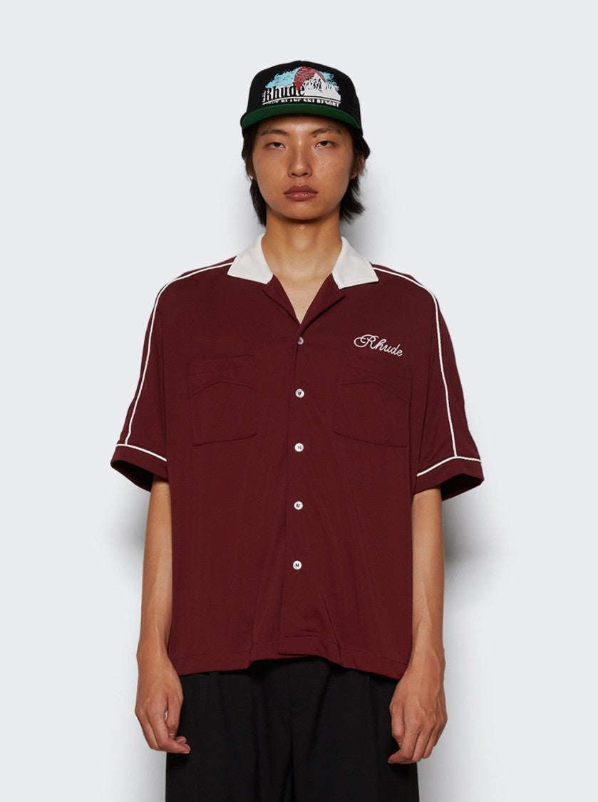 Rhude Mont-Blanc Bowling Shirt Maroon And White