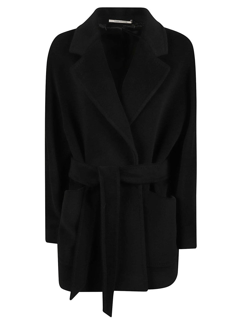 Tagliatore Denise Short Black Belted Virgin Wool Coat