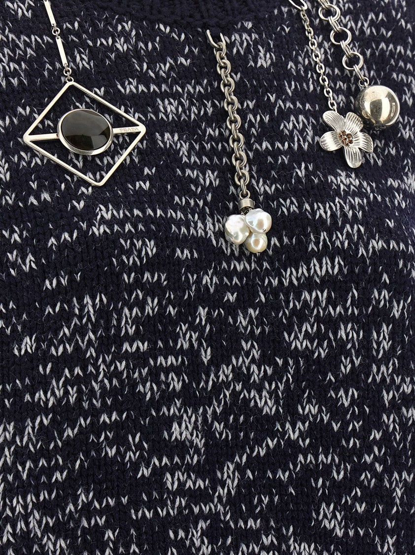 Prada Wool Sweater With Decorative Metal Pendants