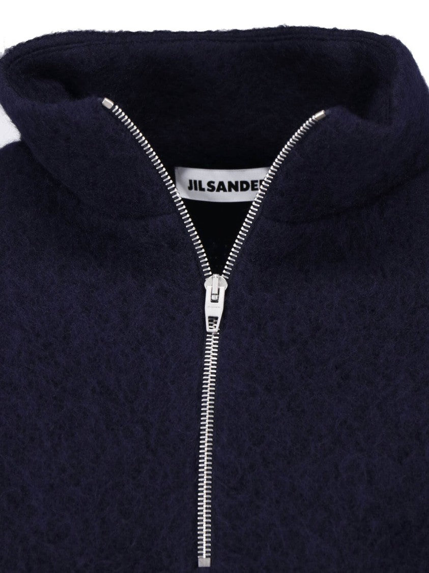 Jil Sander Blue Wool-Blend Half-Zip Sweater
