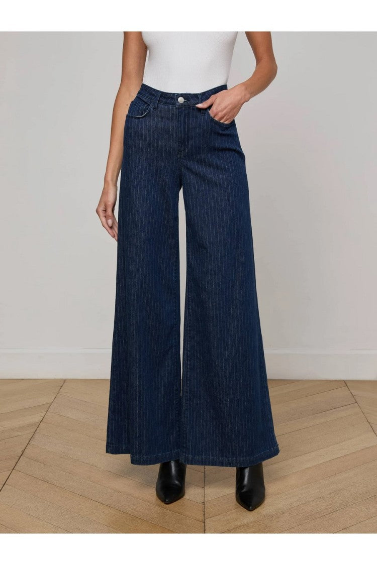 L'agence Black Cotton-Blend Wide-Leg Pants