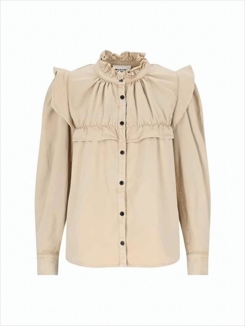 Isabel Marant Beige Ruffled Neckline Blouse With Button-Down Front