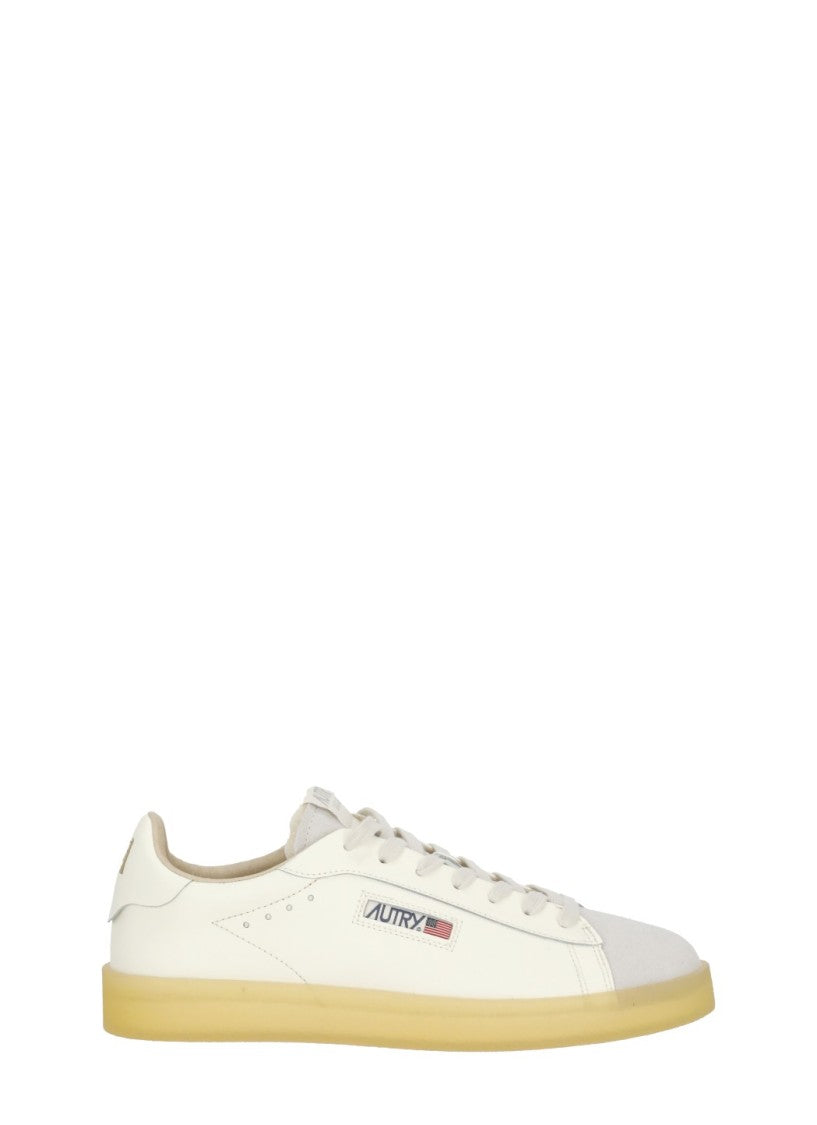 Autry Ivory Suede Tip Yellow Sole Leather Sneakers