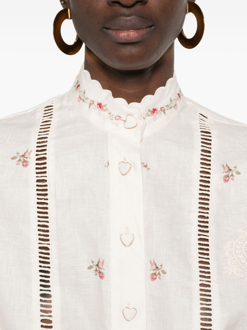 Zimmermann Short-Sleeved Linen Shirt With Scalloped Collar