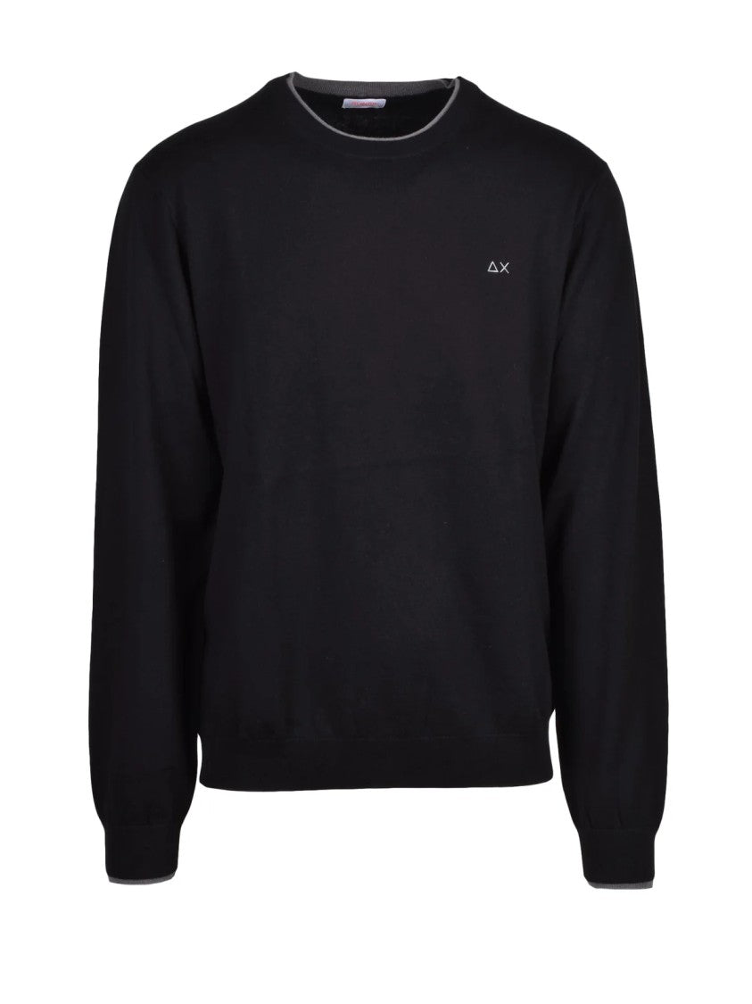 Sun68 Black Merino Wool-Blend Crewneck Pullover