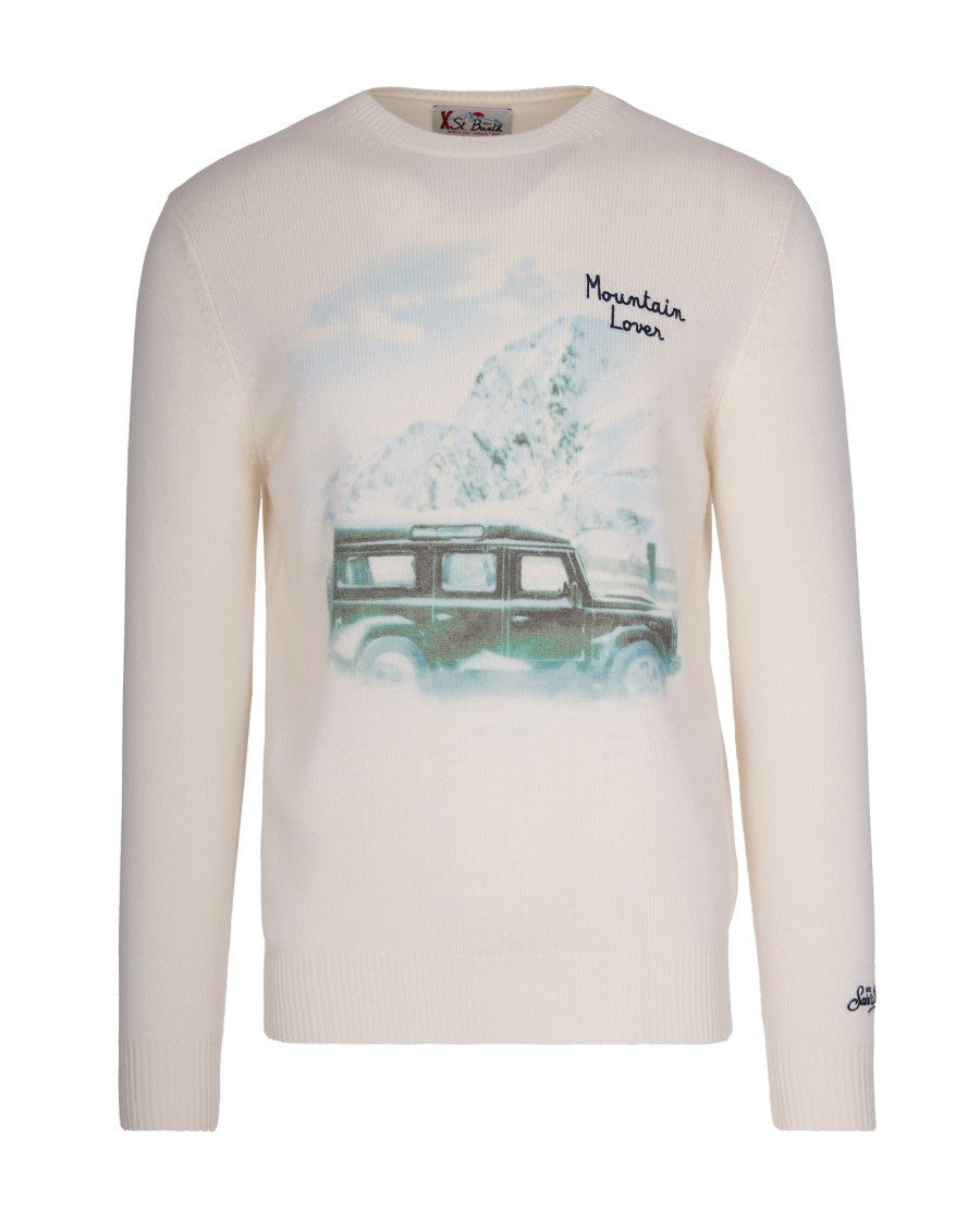 Mc2 Saint Barth Crew Neck Knitwear With Mountain Lover Graphic