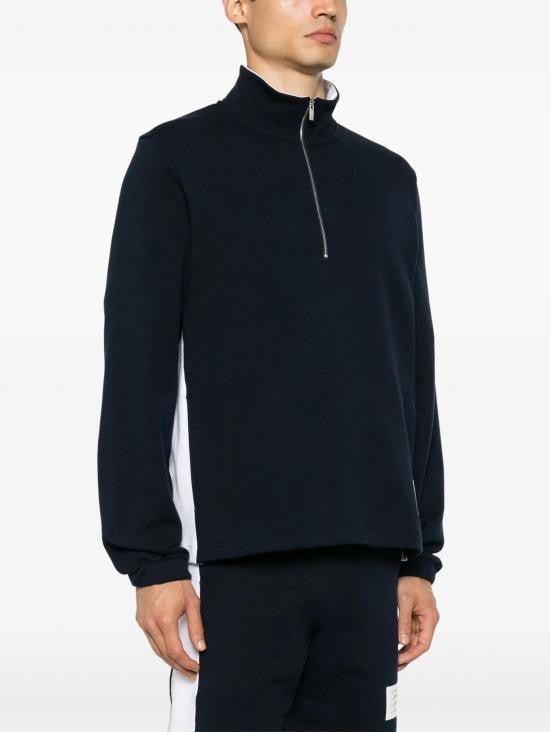 Thom Browne Half-Zip Long-Sleeve Cotton Sweatshirt With Contrasting Panels