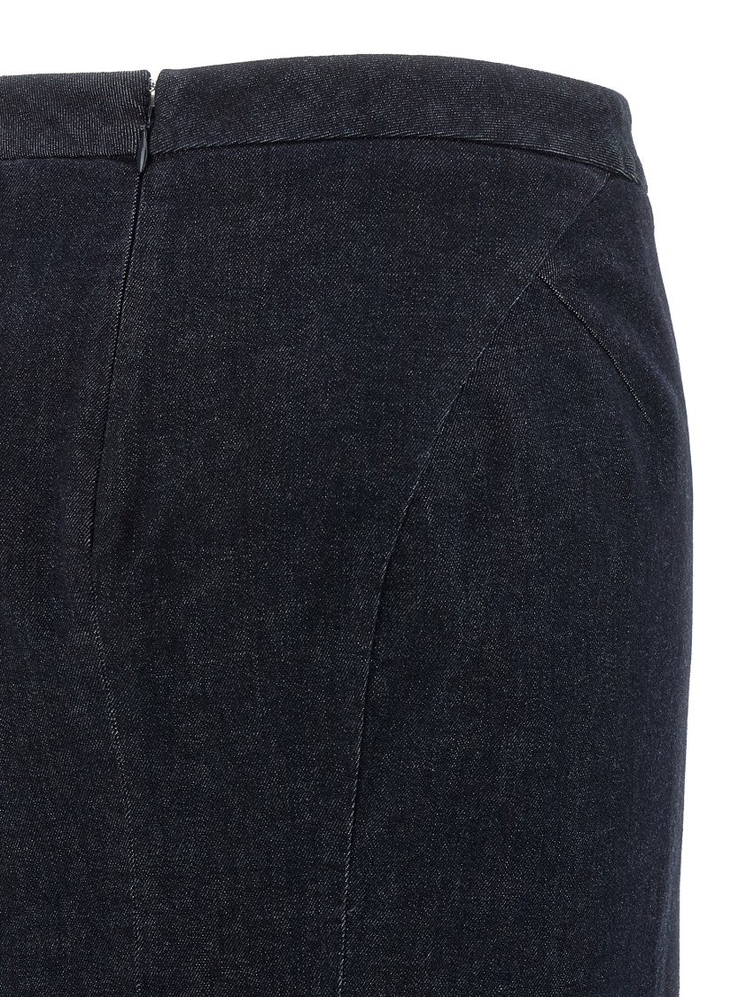 Tom Ford Fitted Black Midi Skirt With Flounce Hem