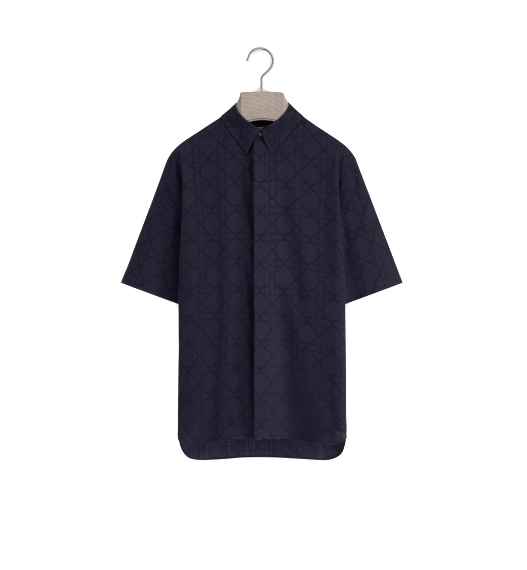 Christian Dior Short-Sleeve Woven Shirt With Tonal Geometric Pattern