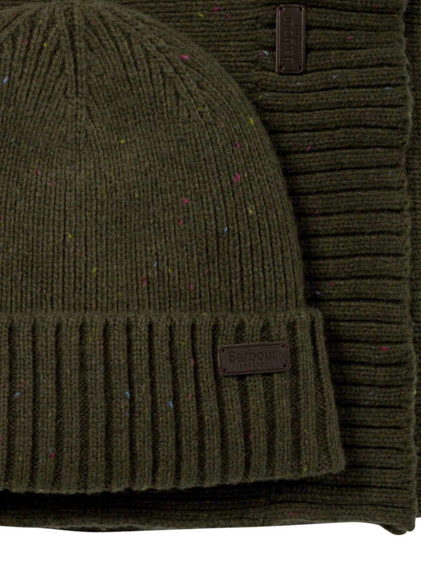Barbour Rib-Knit Beanie And Mottled Texture Scarf