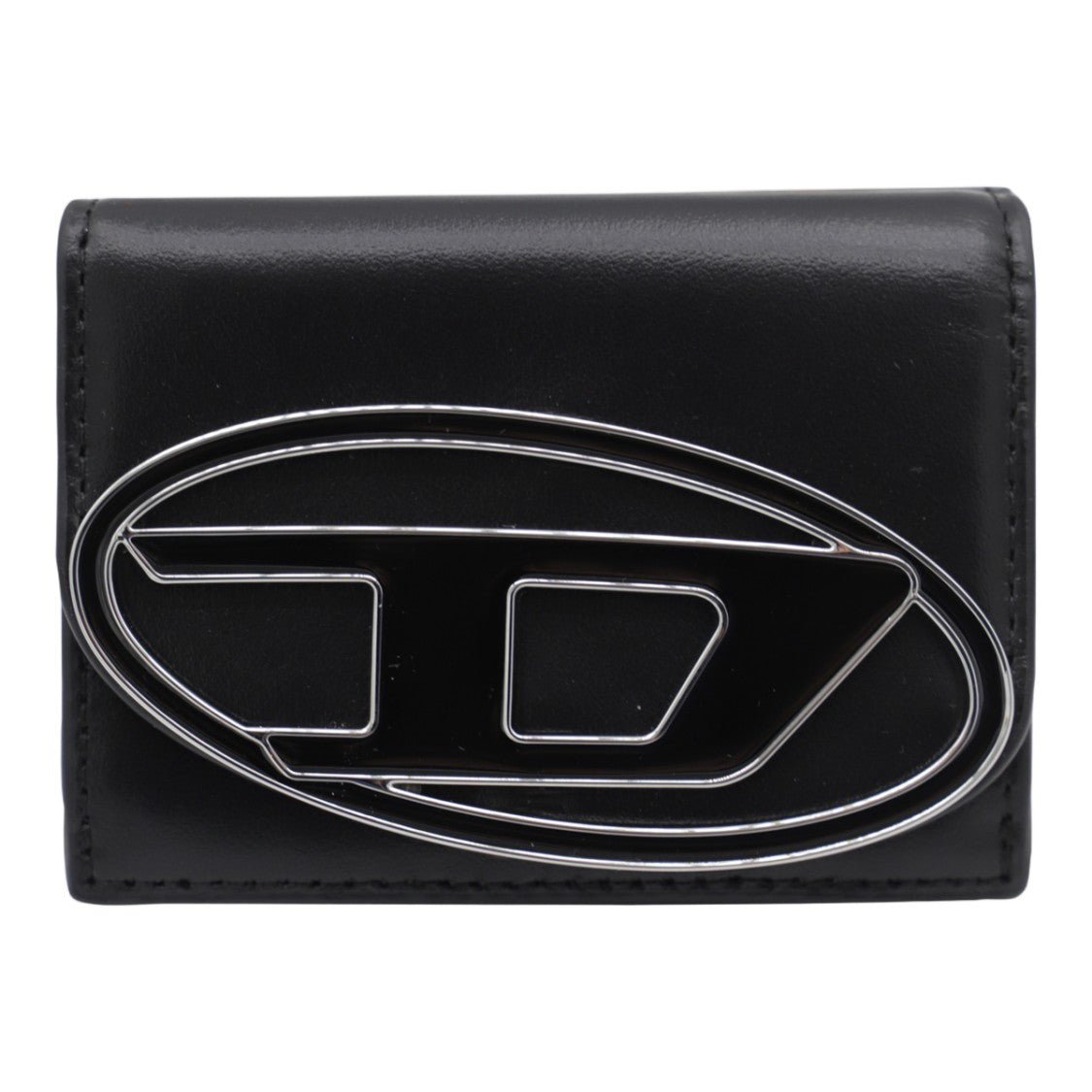 Diesel Compact Black Wallet With Distinctive Silver Emblem