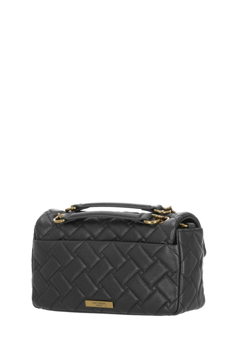Kurt Geiger Black Quilted Leather Rhinestone Accents Shoulder Bag