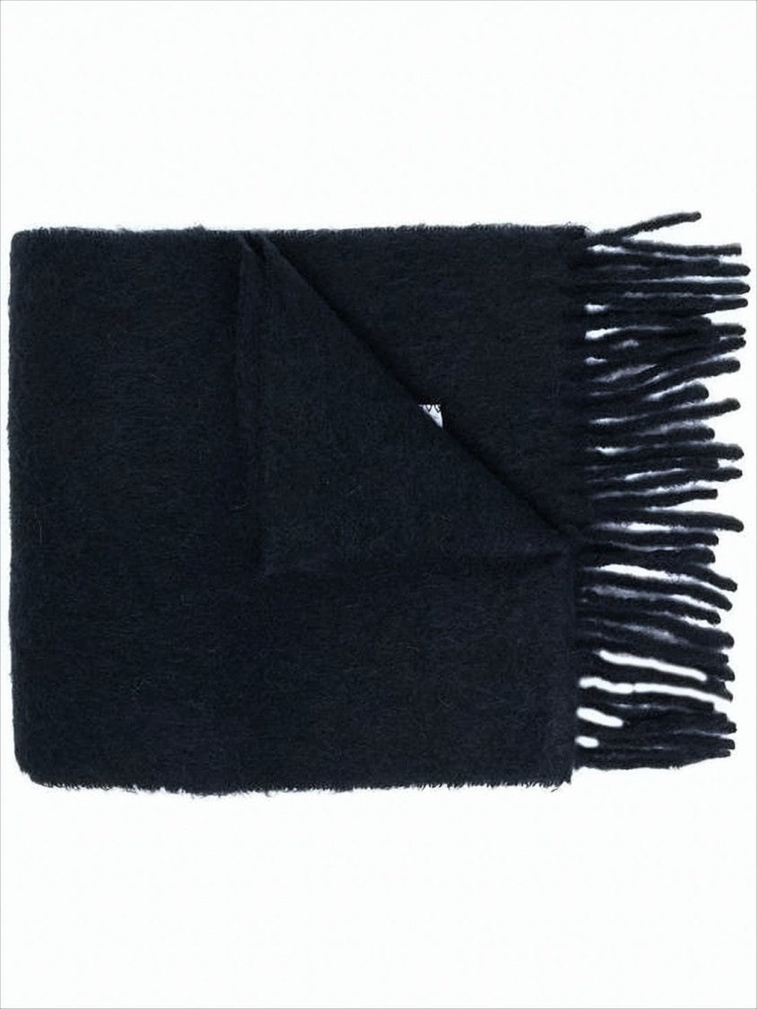 Marni Textured Alpaca Blend Scarf With Fringed Ends And Distinctive Patch