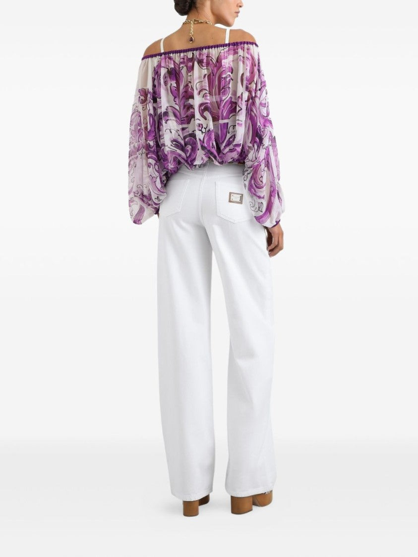 Dolce & Gabbana Majolica Print Silk Chiffon Top