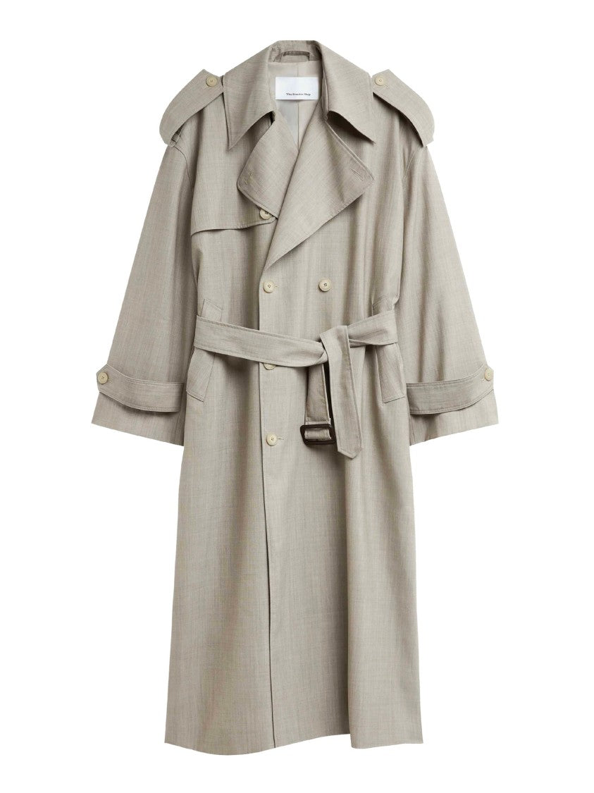 The Frankie Shop Beige Melange Loose Fit Wool Trench Coat