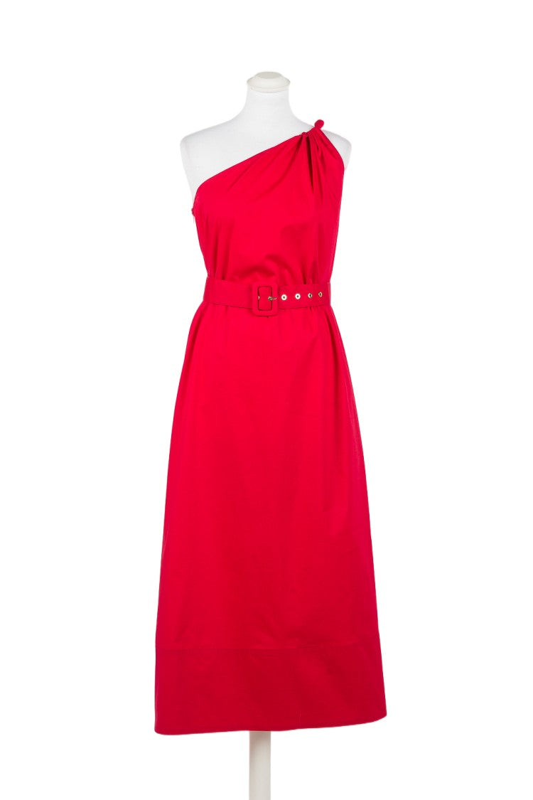 Twin-Set One-Shoulder Belted Asymmetrical Midi Dress