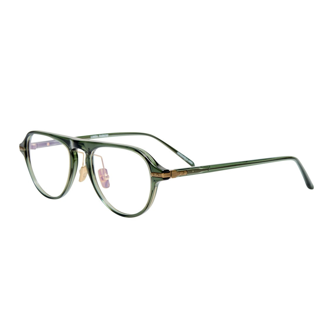 Linda Farrow Translucent Green Acetate Aviator Eyeglasses With Gold Accents