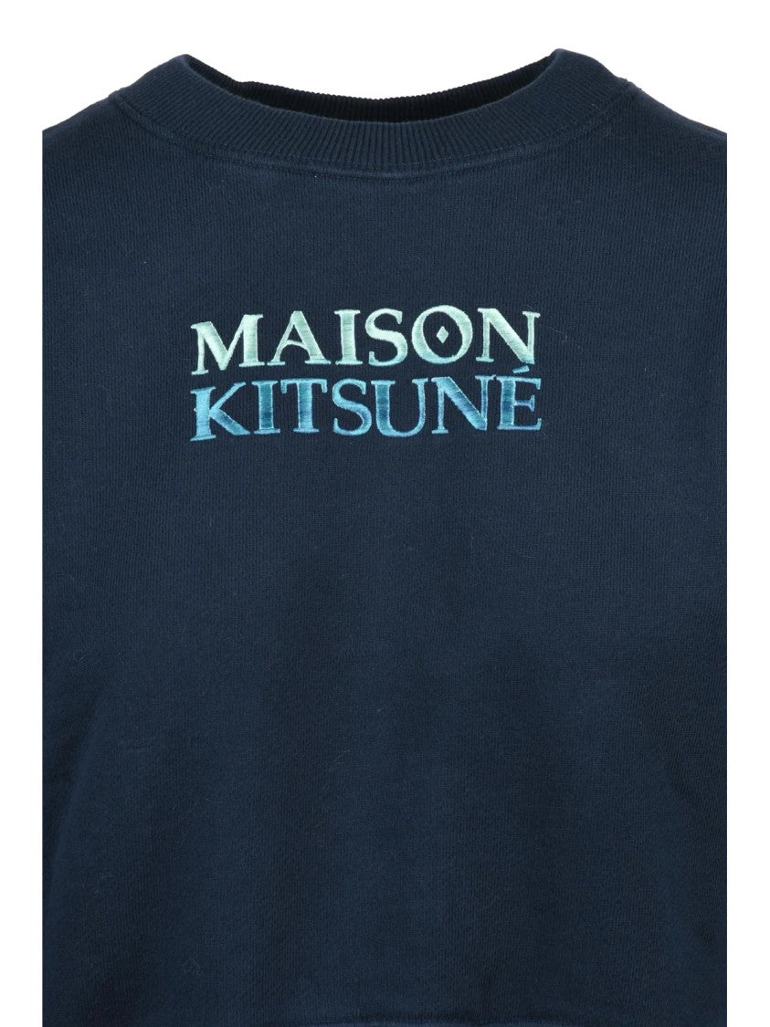 Maison Kitsuné Cropped Crewneck Sweatshirt With Bold Embroidered Design