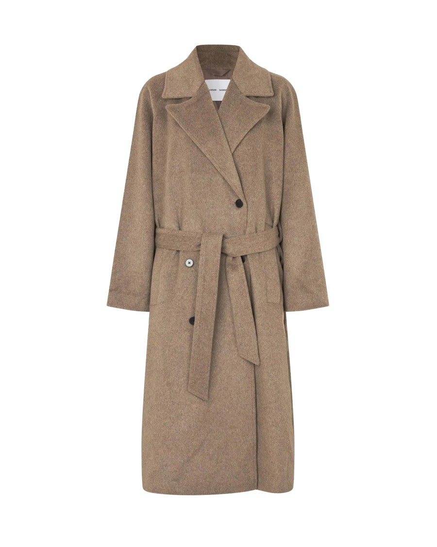 Samsøe Samsøe Lead Gray Sahannen Melange Double-Breasted Coat
