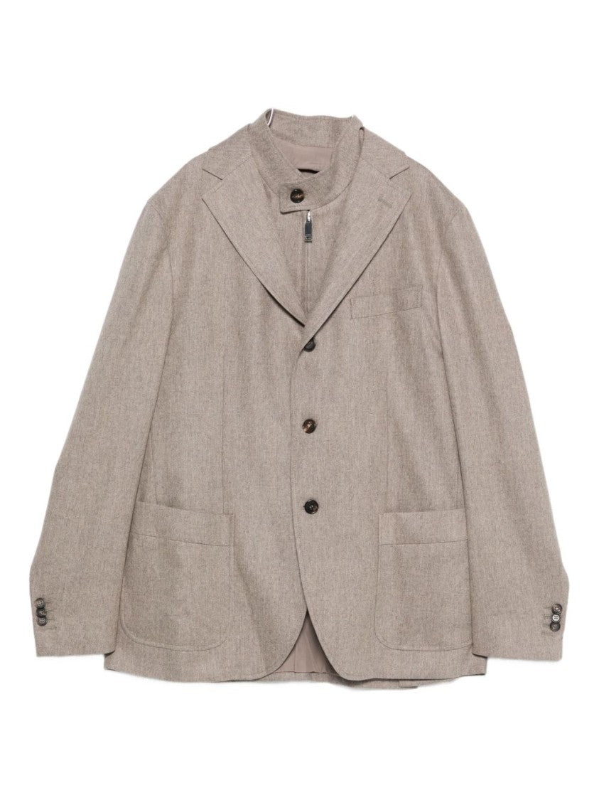 Incotex Tailored Grey Jacket With Notched Lapel And Zippered Inner Layer