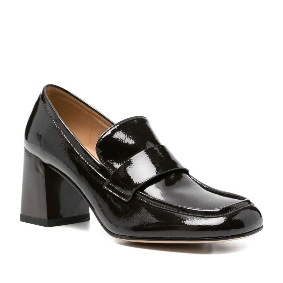Sergio Moretti Brown Glossy Patent Leather Mid-Height Block Heel Pumps