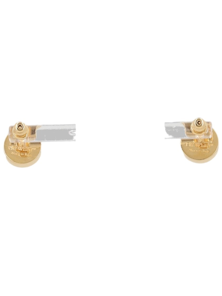 Off-White Gold Oval Brass Enamel Earrings