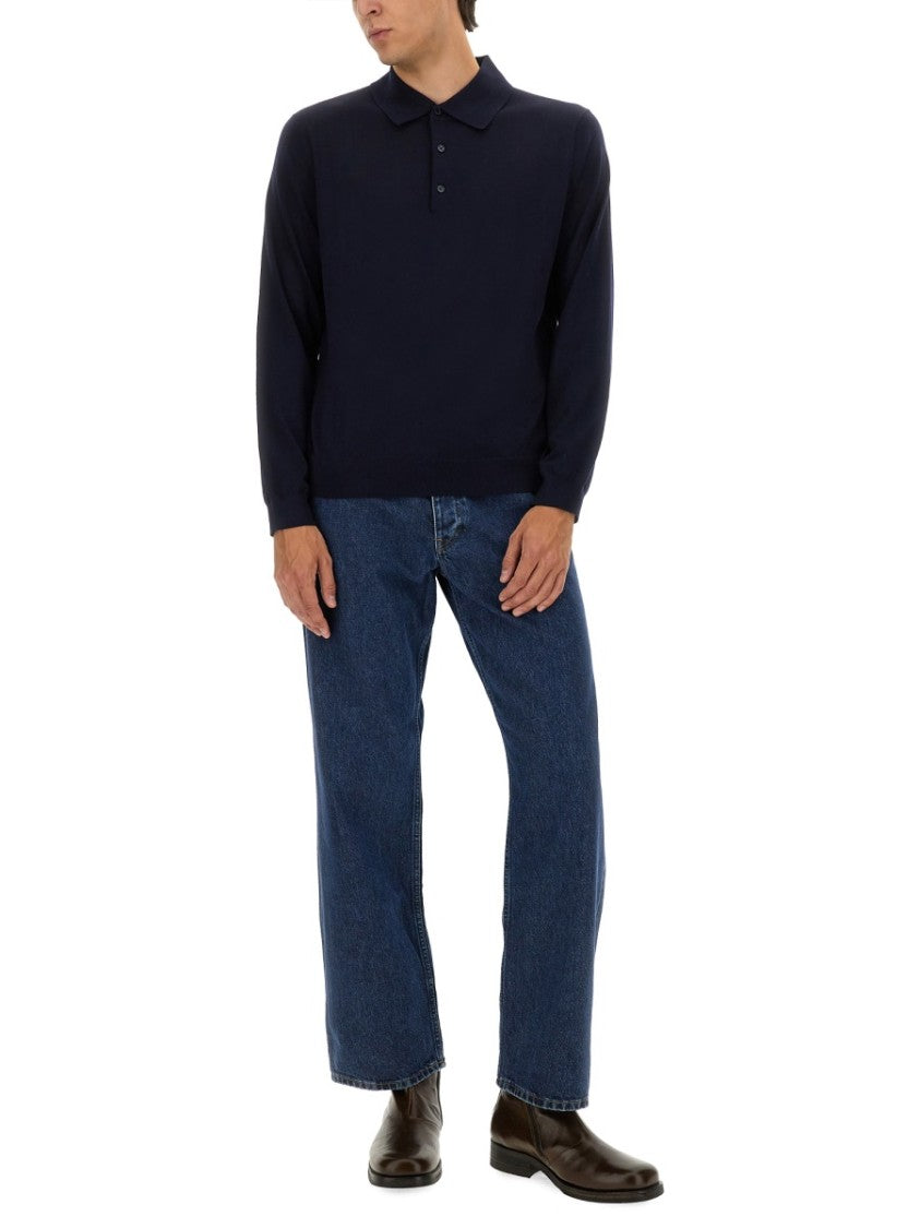 Sunflower Classic Black Wool Polo With Collared Neckline