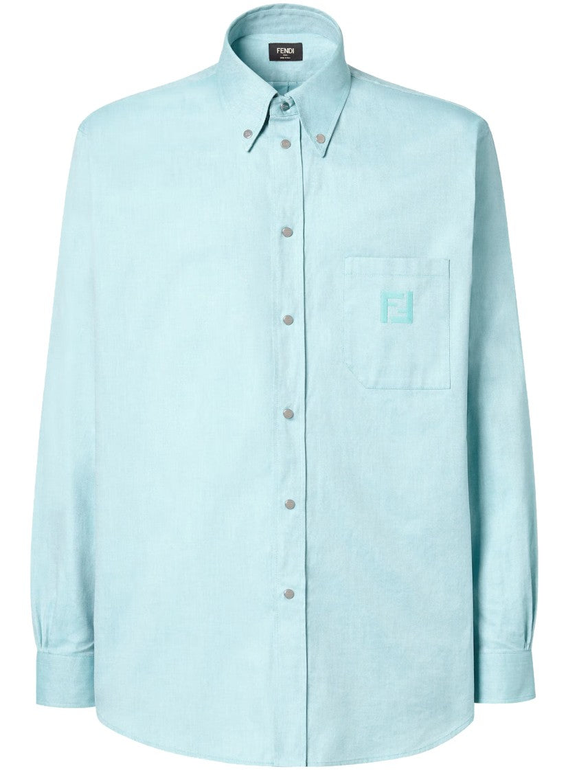 Fendi Comfort Oxford Light Blue Embroidered Shirt