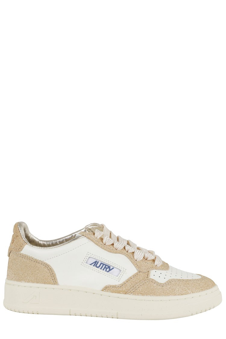 Autry Glittered Sand And White Medalist Low Sneakers