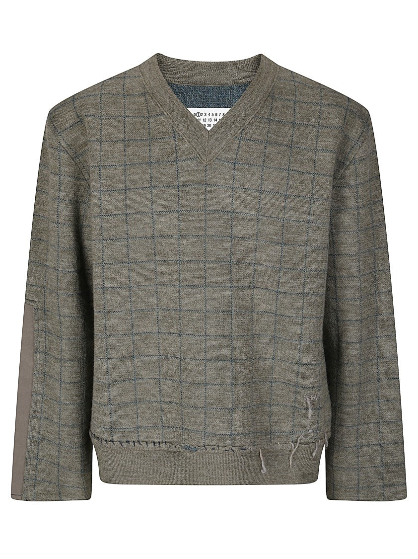 Maison Margiela V-Neck Sweater With Subtle Checkered Pattern