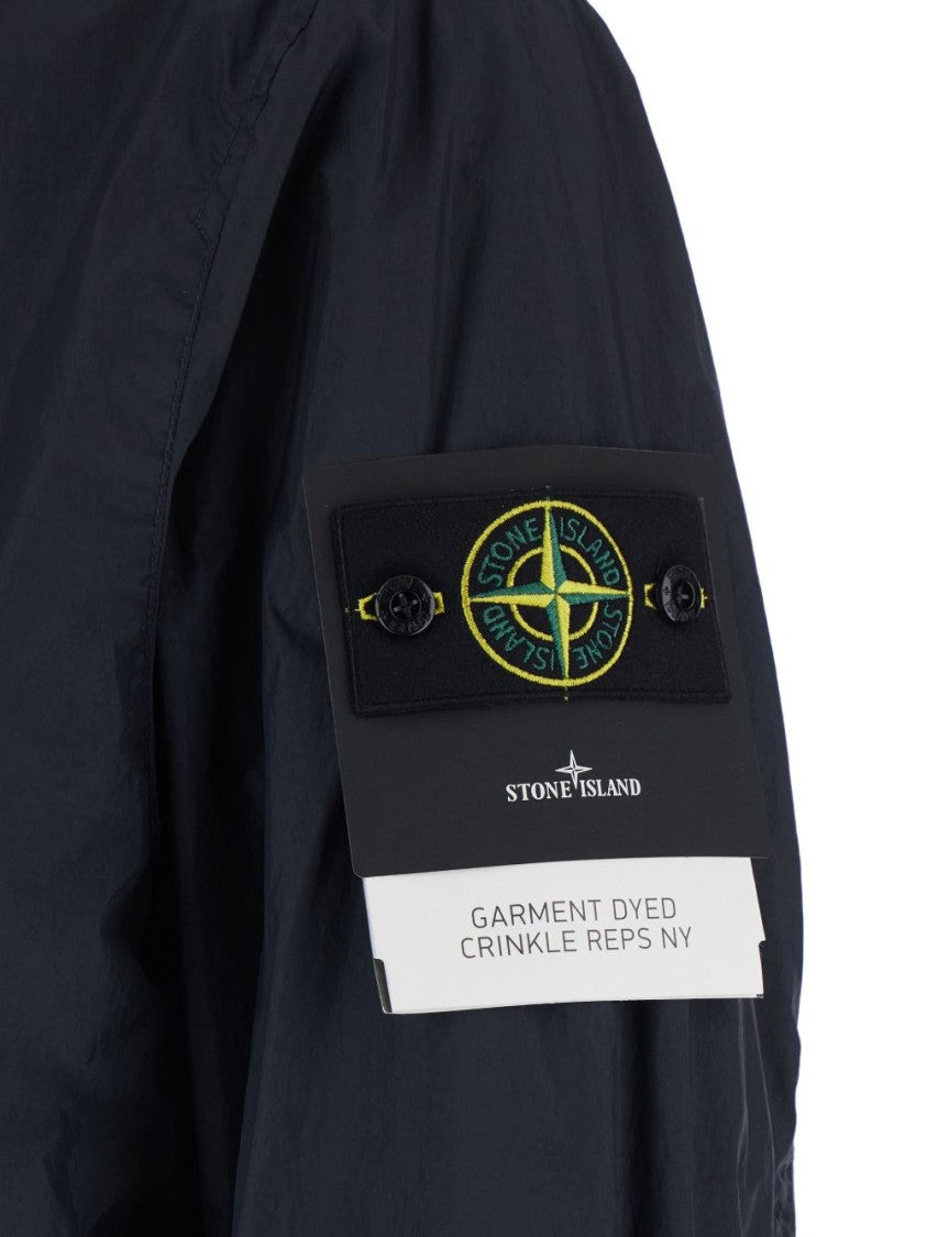 Stone Island Technical Crinkle-Finish Navy Jacket With Signature Patch