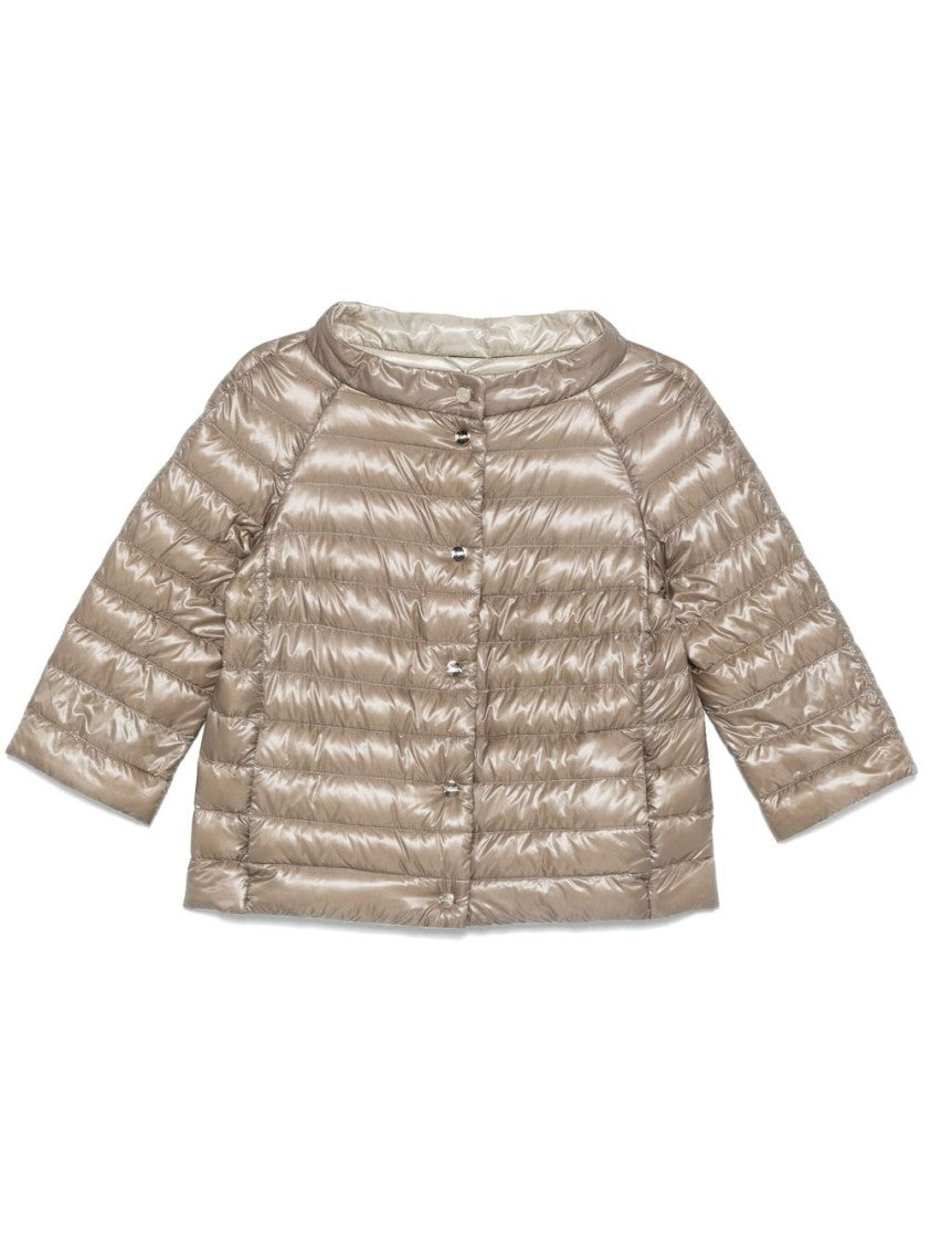 Herno Beige Press-Stud Boat Neck Coat