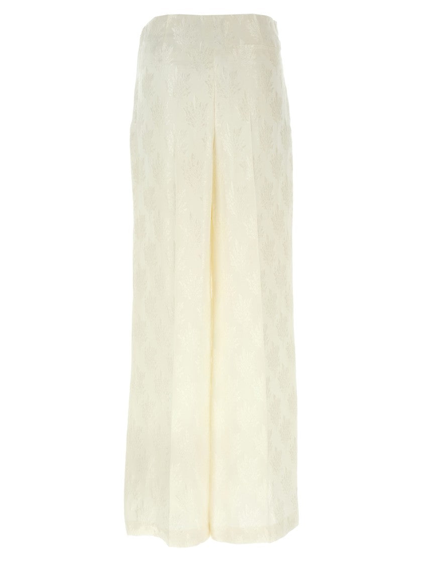 Fendi Jacquard Silk Pants With Floral Bouquet Pattern And Side Zip Closure