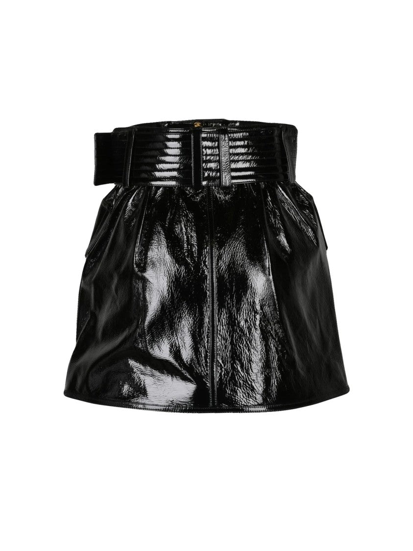 Balmain Flared Mini Skirt In Glossy Patent Leather