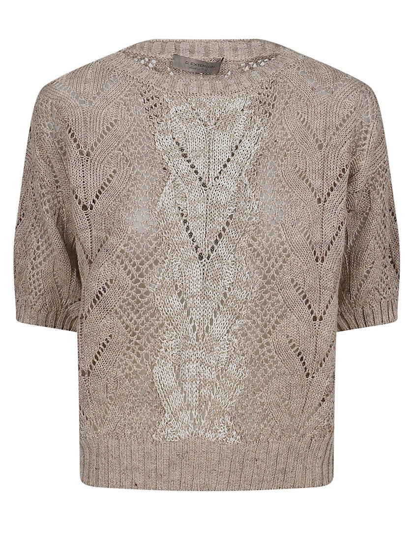 D. Exterior Textured Openwork Knit Sweater With Crystal Embellishments