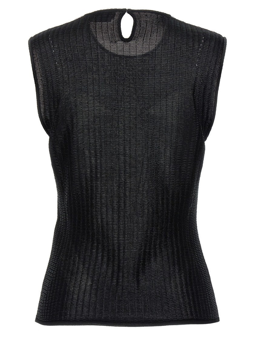 Mcqueen Sleeveless Armor-Effect Top With Modern Aesthetic And Keyhole Detail