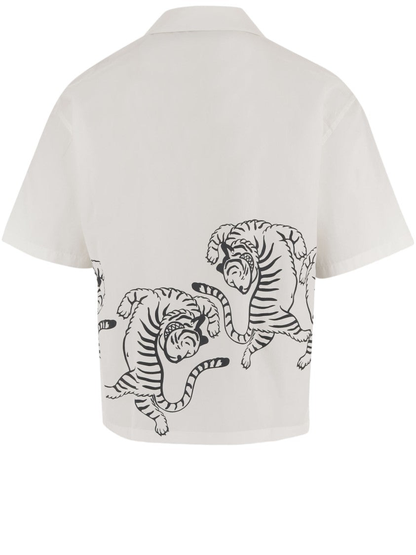 Just Cavalli Short-Sleeve Cotton Shirt With Bold Tiger Print And Logo Details