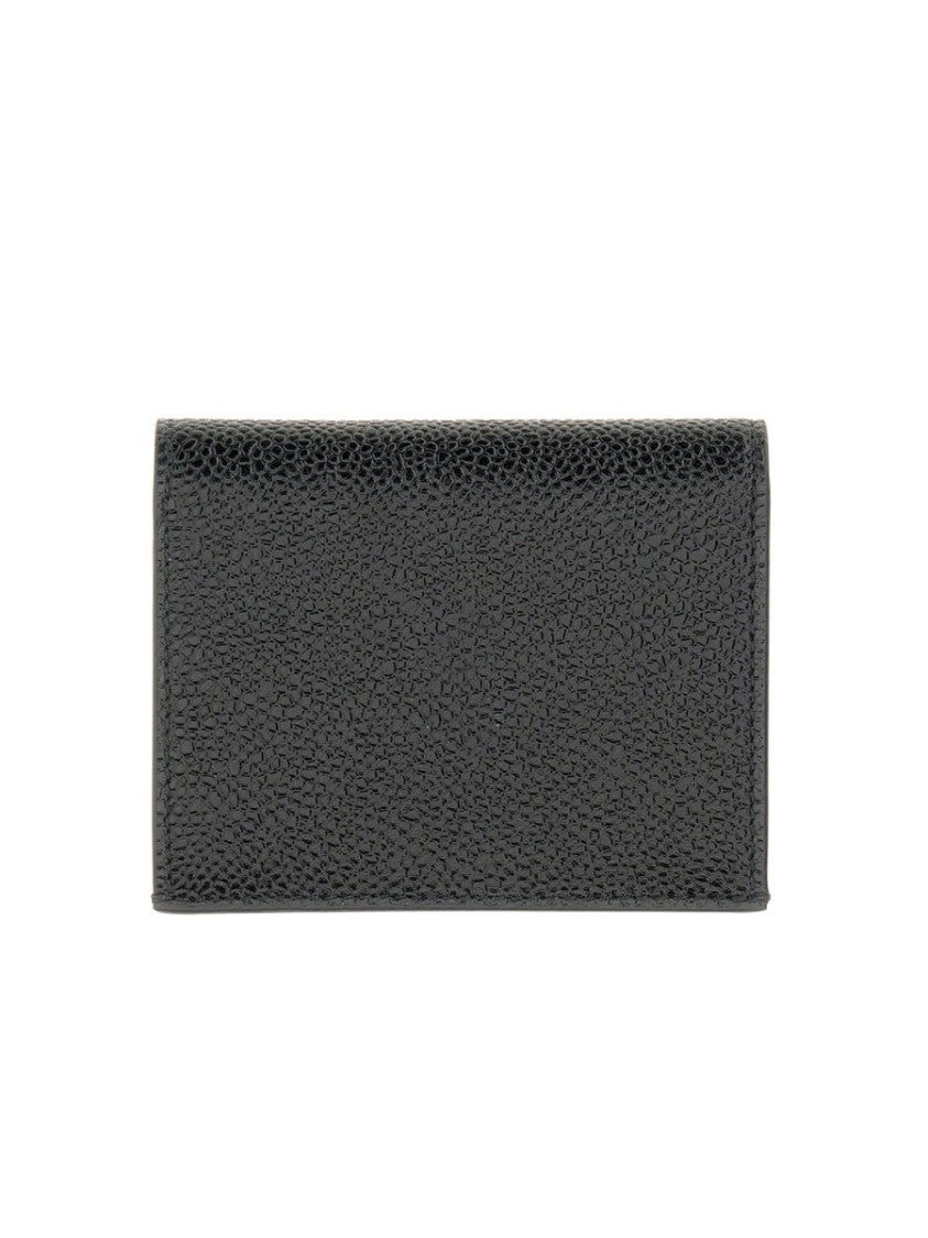Thom Browne Textured Black Calf Leather Cardholder With Striped Interior