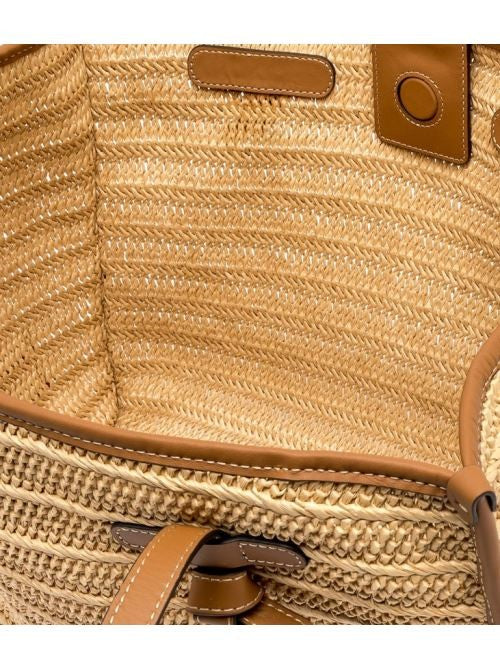 Marcella Straw Handbag With Leather Trim And Pouch