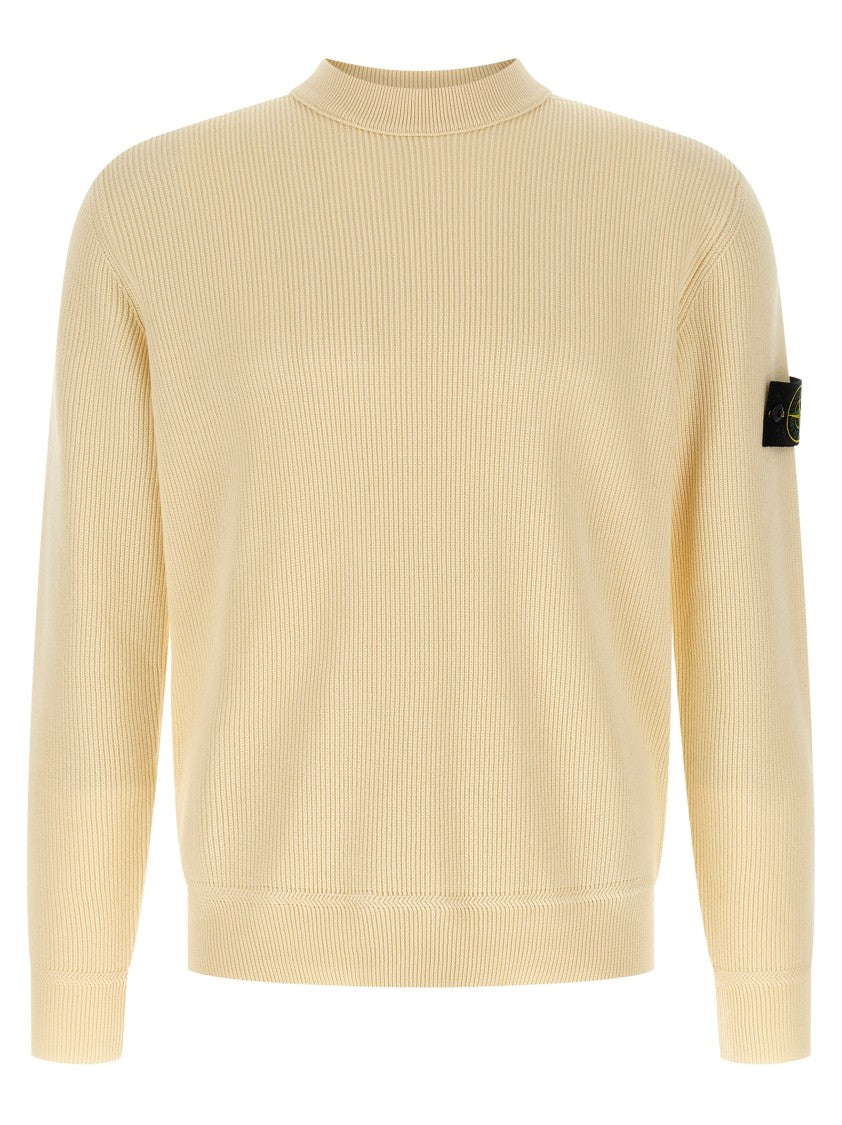 Stone Island Ribbed Knit Sweater With Crewneck And Logo Badge