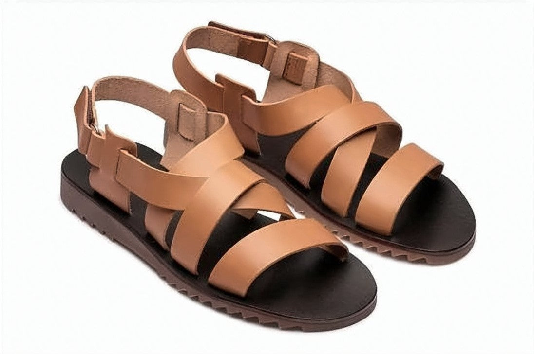 Paraboot Men's Brown Leather Sandals With Adjustable Ankle Strap