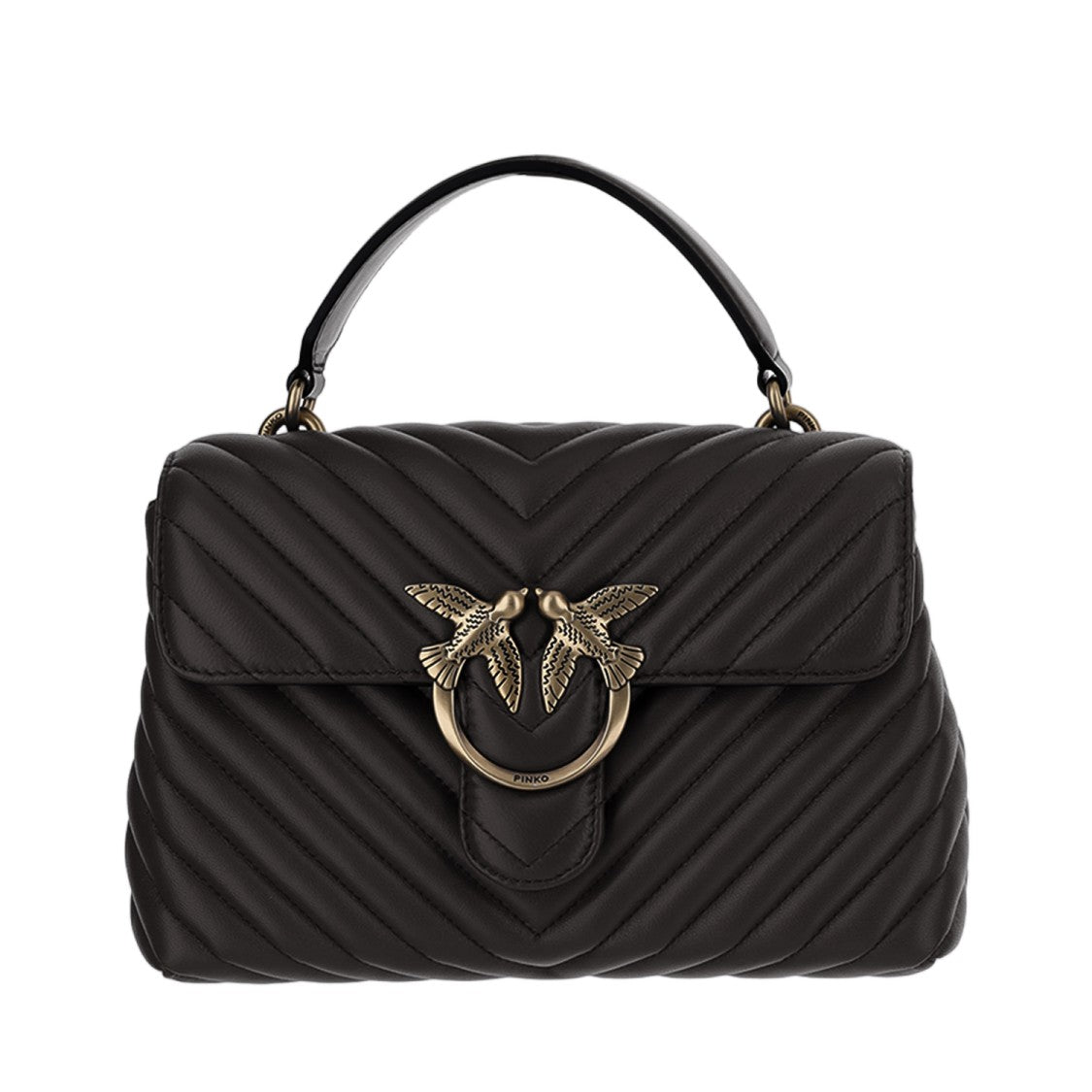 Pinko Dark Brown Love Lady Puff Big Quilted Leather Shoulder Bag