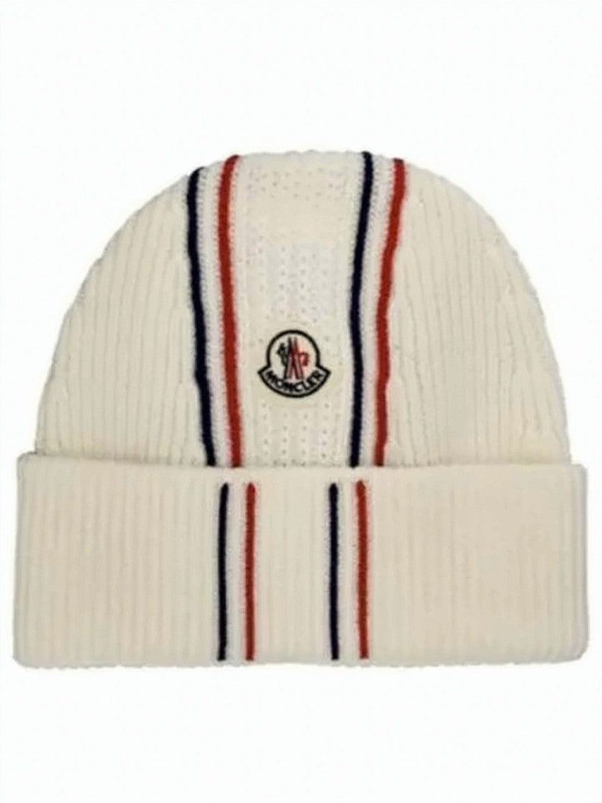 Moncler Ribbed Knit Beanie With Folded Cuff And Vertical Stripes
