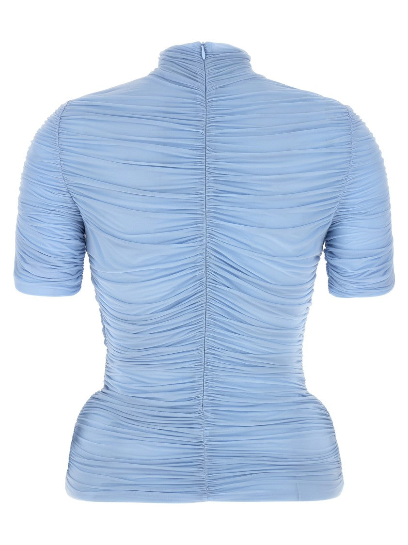 Magda Butrym Ruched Cupro Blend Top With 3D Floral Detailing