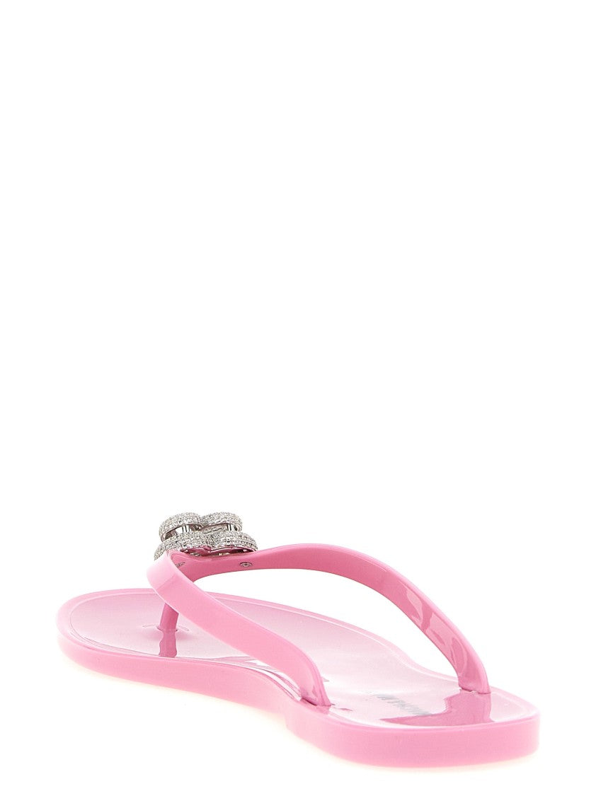 Mach & Mach Rubber Thong Sandals With Metal Double Heart Embellishment