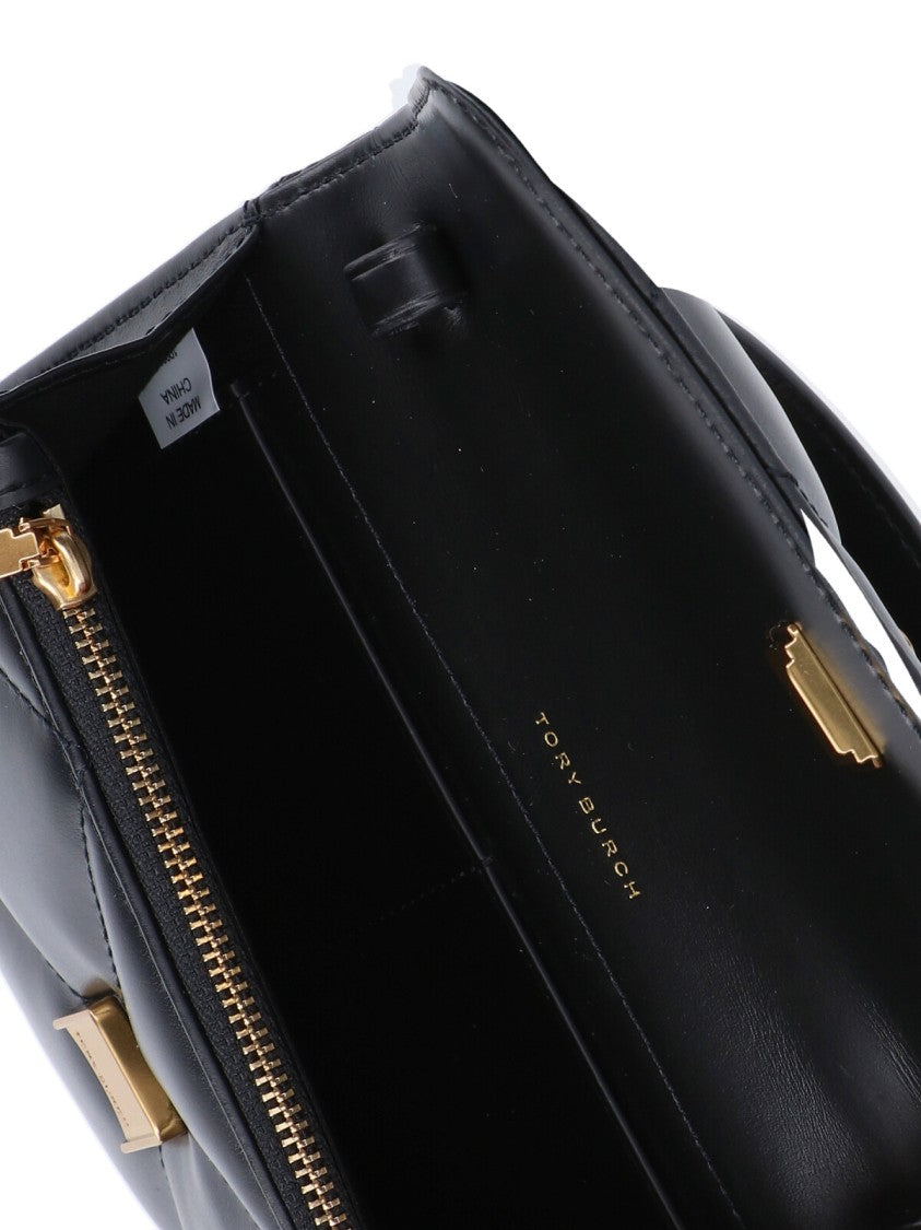 Tory Burch Quilted Black Calfskin 'Kira' Handbag With Gold Chain Detail